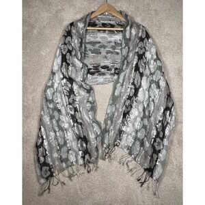 Badgley Mischka Scarf Wrap Silver Black Gray Leopard‎ Pashmina Metallic Fringe
